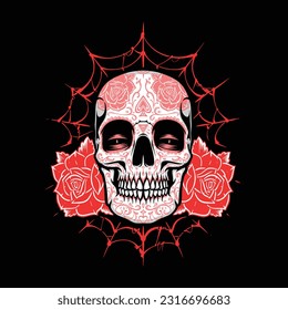 skull sugarskull with roses vector logo