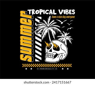 skull summer beach  abstract design illustration vector for t shirt, poster, streetwear, urban design, hoodie, etc