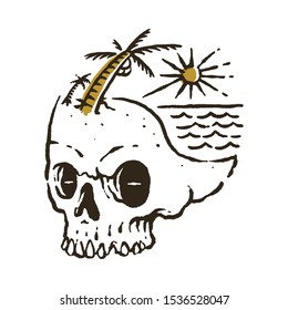 Skull Summer Beach Graphic Illustration Vector Art T-shirt Design