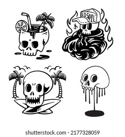 Skull and Summer beach grunge illustration for apparel, sticker and shirt