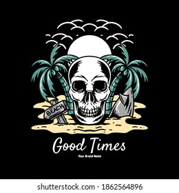 skull and summer beach illustration for merchandise or poster designs