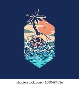 Skull summer beach t shirt graphic design, isolated on dark background