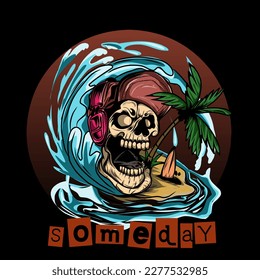 Skull summer beach vector design, summer t-shirt design.