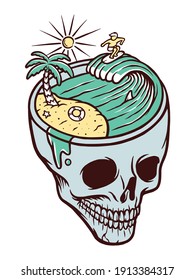 Skull summer beach vector illustration
