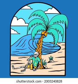 Skull summer beach vector illustration