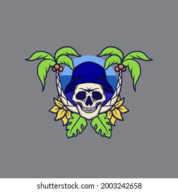 Ilustración del vector de la playa de verano del cráneo
