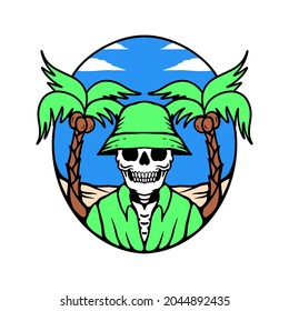 Skull summer beach vector illustration