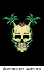 Skull summer with brain vector illustration