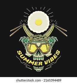 Skull Summer Breakfast Mie and omelet Vector Illustration