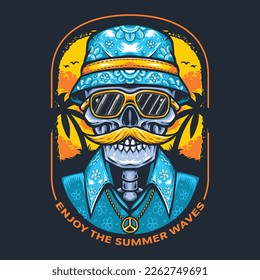 skull summer with sunglasses and necklace vector