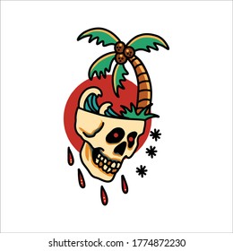 skull summer tattoo vector design