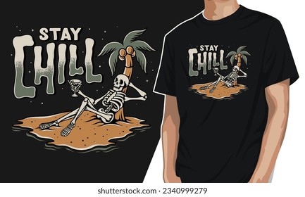 skull with summer theme chilling vector illustration t-shirt editable template