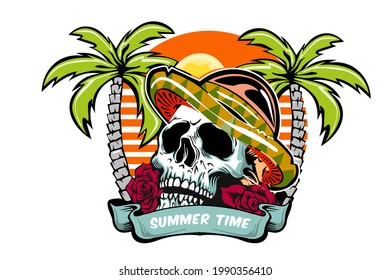 skull summer time illustration design with skull beach