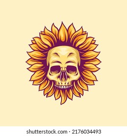 Skull Sun Flower Illustration For Merchandise