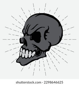 skull sunburst illustration vector design on white background