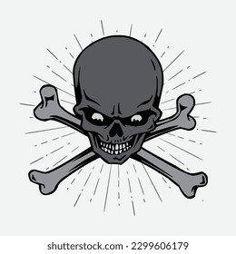 ilustración de cráneo de explosión solar diseño vectorial sobre fondo blanco