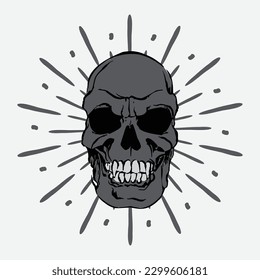 skull sunburst illustration vector design on white background