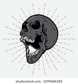 skull sunburst illustration vector design on white background