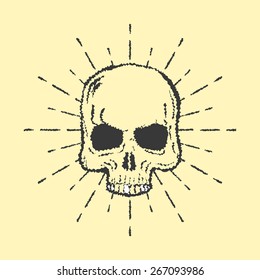 Skull with sunburst isolated on white background vector illustration