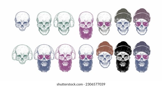 skull sunglass, headphone, logo, poster, banner etc.