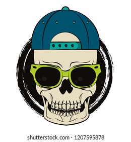Skull with sunglasses and hat