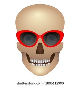 Schädel mit Sonnenbrille auf weißem Hintergrund. Vektorgrafik.