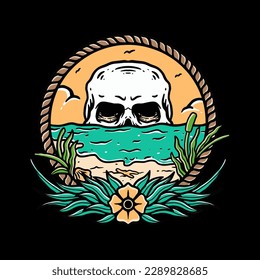 Diseño de vectores de iluminación Skull Sunset Beach