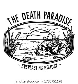 skull in the sunset of the beach vintage vector