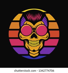 Skull sunset Retro Vector illustration