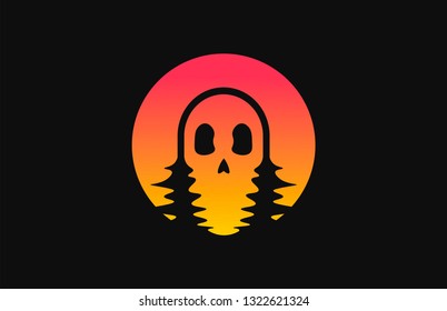 skull with sunset vector illustration