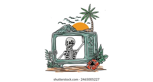 skull sunset vector logo art