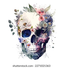 Skull superimposed by Flower paper art  isolated in white background  vector illustration 