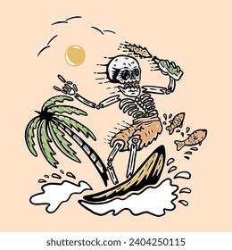 Skull surf in the beach by engrave studio