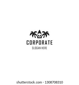 Skull Surf Beach Holiday Abstract Illustration Vector Logo