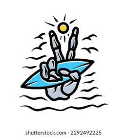 Skull Surf Beach Monoline Logo Vector Vintage illustration Emblem Design badge illustration Symbol Icon