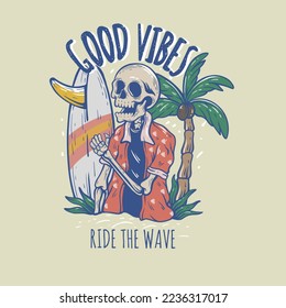 skull and surf board design, vector design and illustration. for tshirt and merchandise.