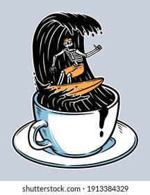 Surf cráneo en ilustración de café