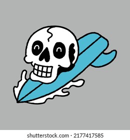 Skull and surfboard graphic illustration vector art t-shirt design