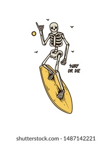 surfista de cráneo con un fondo brillante. ilustración vectorial