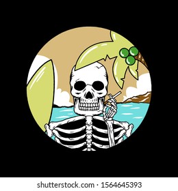 skull surfer with a bright background. vector illustration