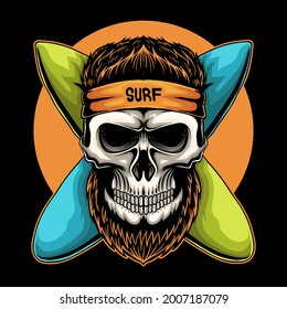 Skull surfing board vector illustration for your company or brand