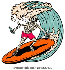 Skull Surfing Retro design illustration