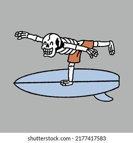 Skull and surfing tricks graphic illustration vector art t-shirt design