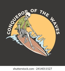skull surfing vintage illustration logo