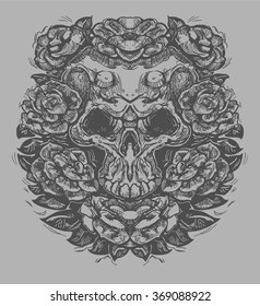 Skull surrounded by roses.