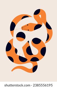 Skull surrounded by a snake. Vector illustration. Beige background. 