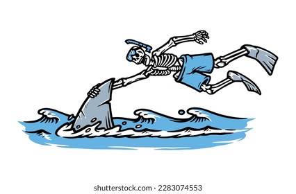 skull swimming with sharks in the sea