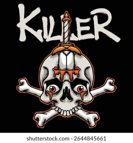Skull with Sword and Bone Cross for streetwear illustration