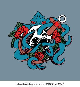Skull and sword graphic illustration vector art t-shirt design