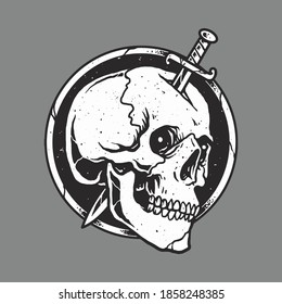 Skull with Sword. Horror Graphic Illustration Vector Art T-shirt Design